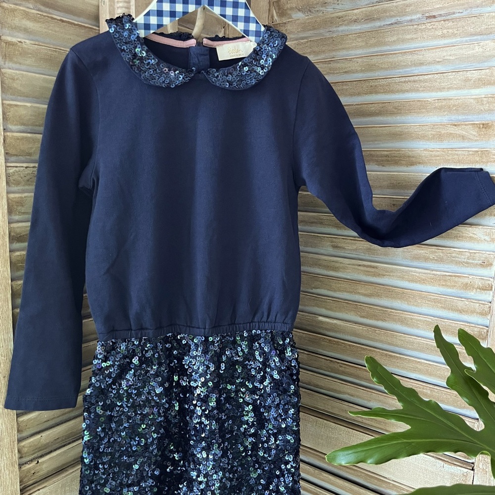 Boden ,Navy Blue, Long Sleeved, Sequined Romper. Size 6-7Y , 122cm EUC